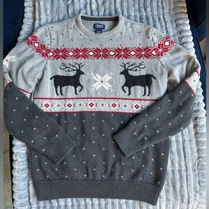 Chaps Grey winter fair Isle Crew Neck Pullover Cotton Sweater SZ M